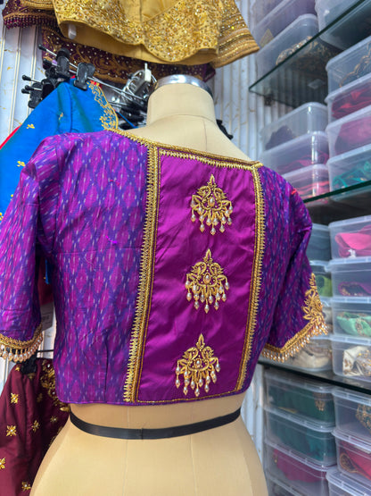 HANDWORK READY MADE POCHAMPALLY BLOUSE (PURPLE)