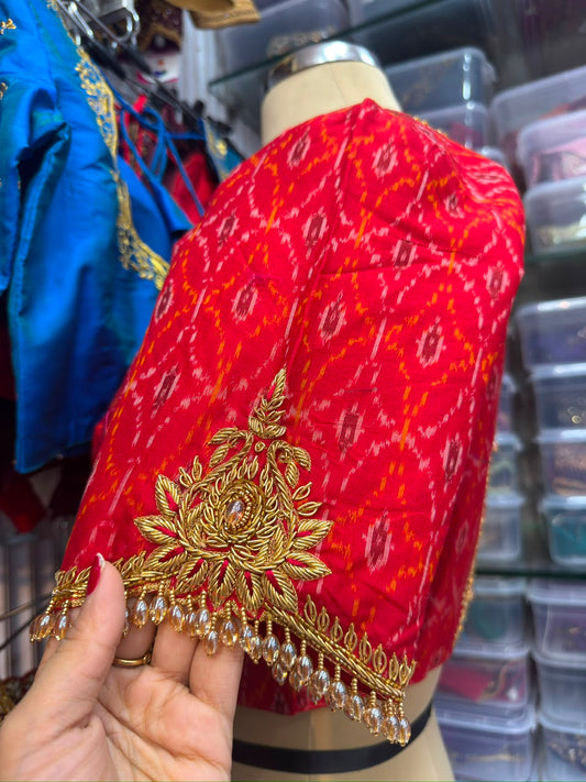 HANDWORK READY MADE POCHAMPALLY BLOUSE (RED)
