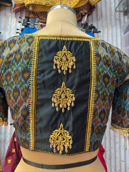 HANDWORK READY MADE POCHAMPALLY BLOUSE (BLACK)