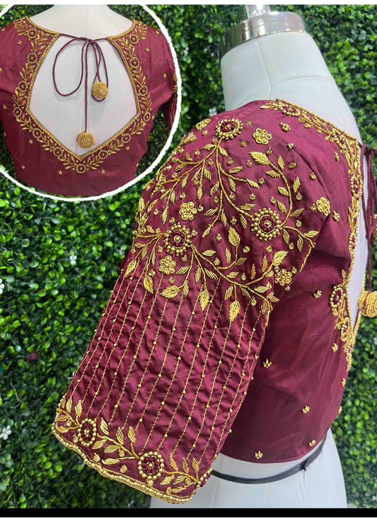 Designer Handwork Blouse Maroon
