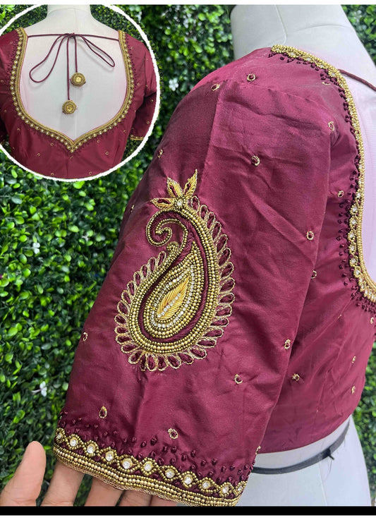 Designer Handwork Blouse Maroon