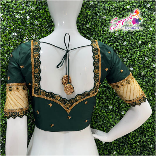 Handwork Blouse Netted Pattern green