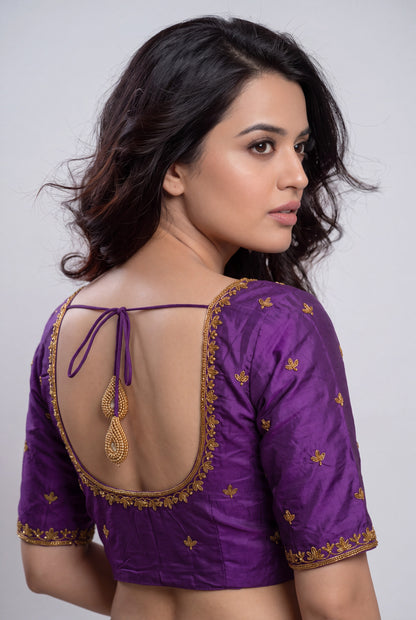 HANDWORK READY MADE BLOUSE  AARI WORK (PURPLE)