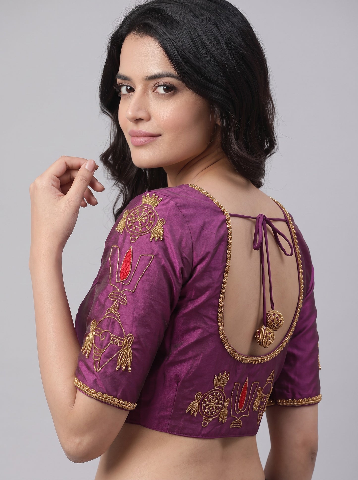 HANDWORK READY MADE BLOUSE AARI WORK (PURPLE)