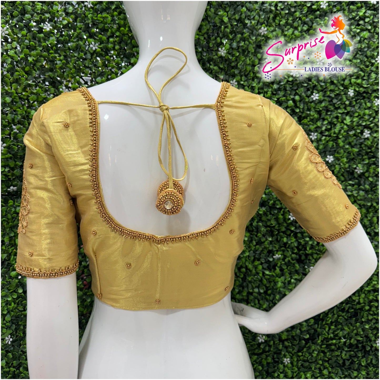 HANDWORK READY MADE  BLOUSE AARI WORK (GOLD)