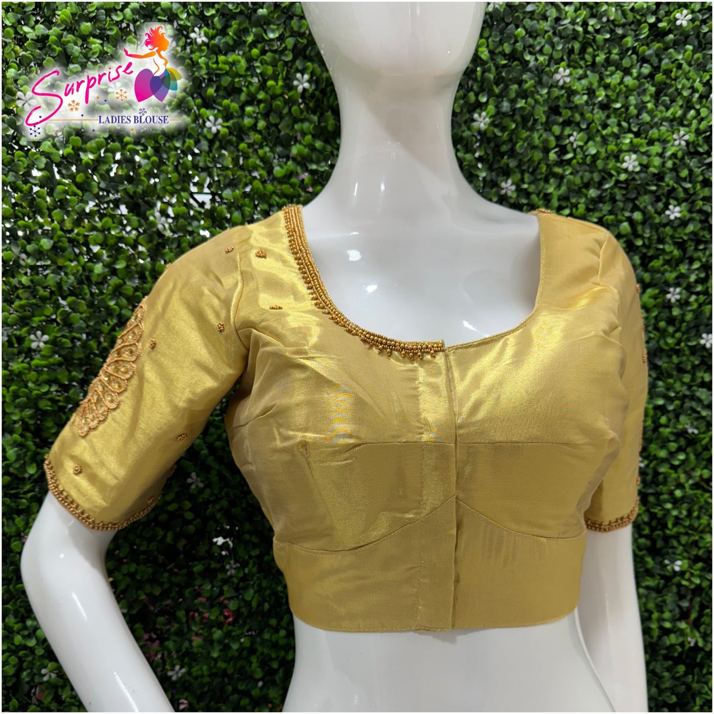 HANDWORK READY MADE  BLOUSE AARI WORK (GOLD)