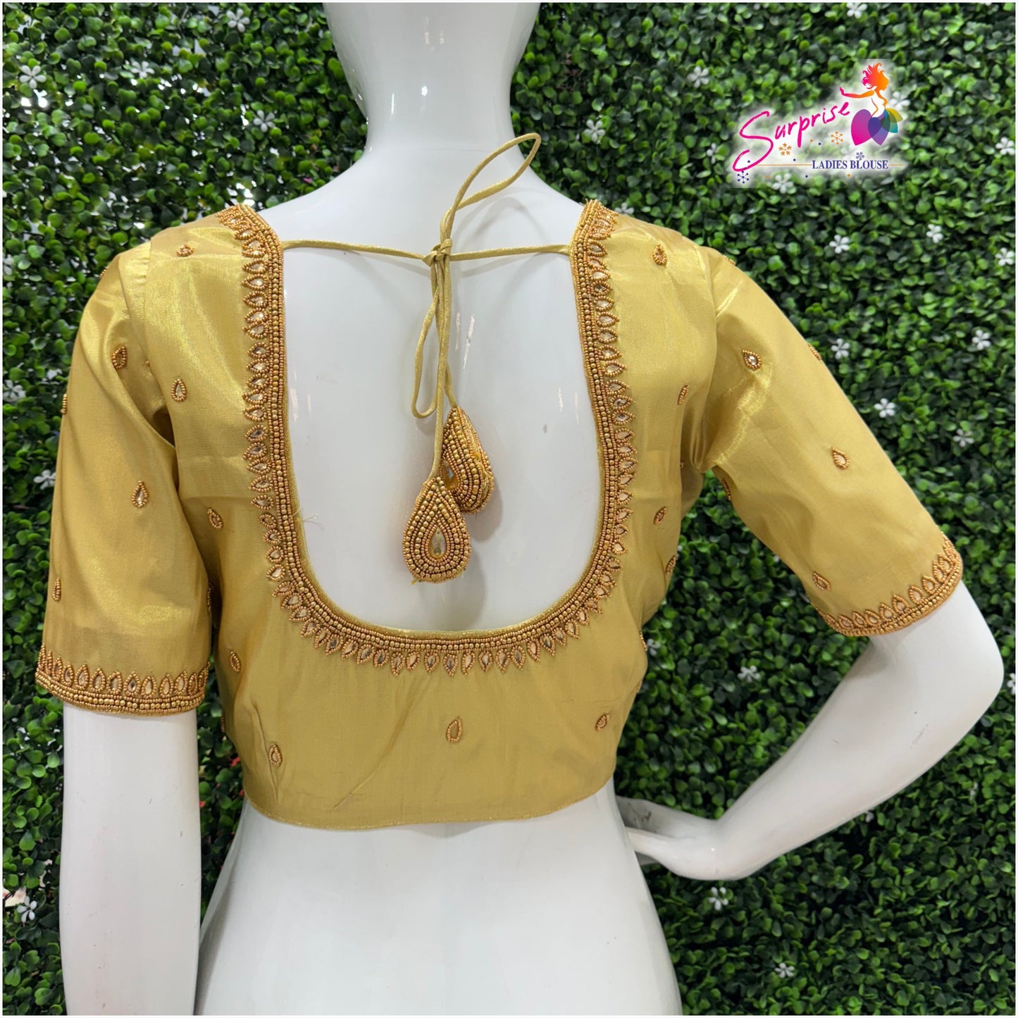 HANDWORK READY MADE  BLOUSE AARI WORK (GOLD)