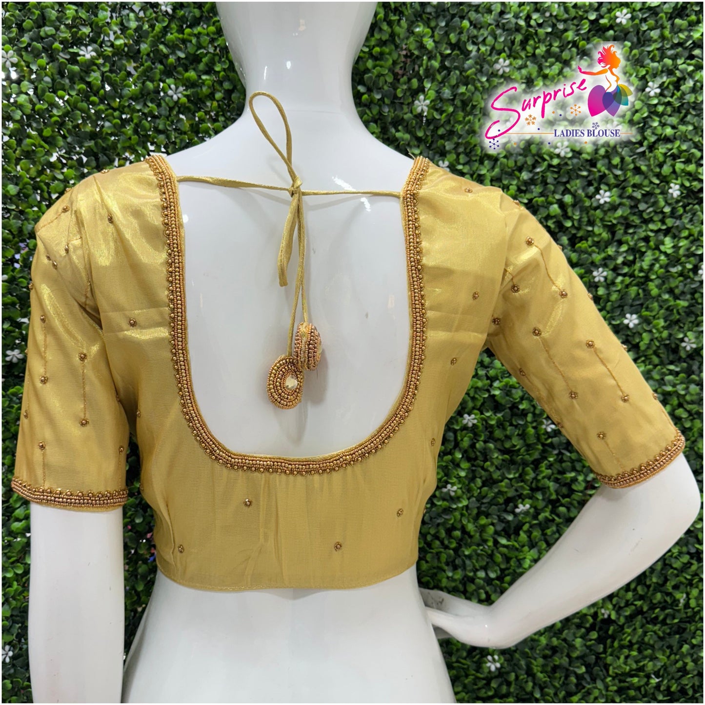 HANDWORK READY MADE  BLOUSE AARI WORK (GOLD)