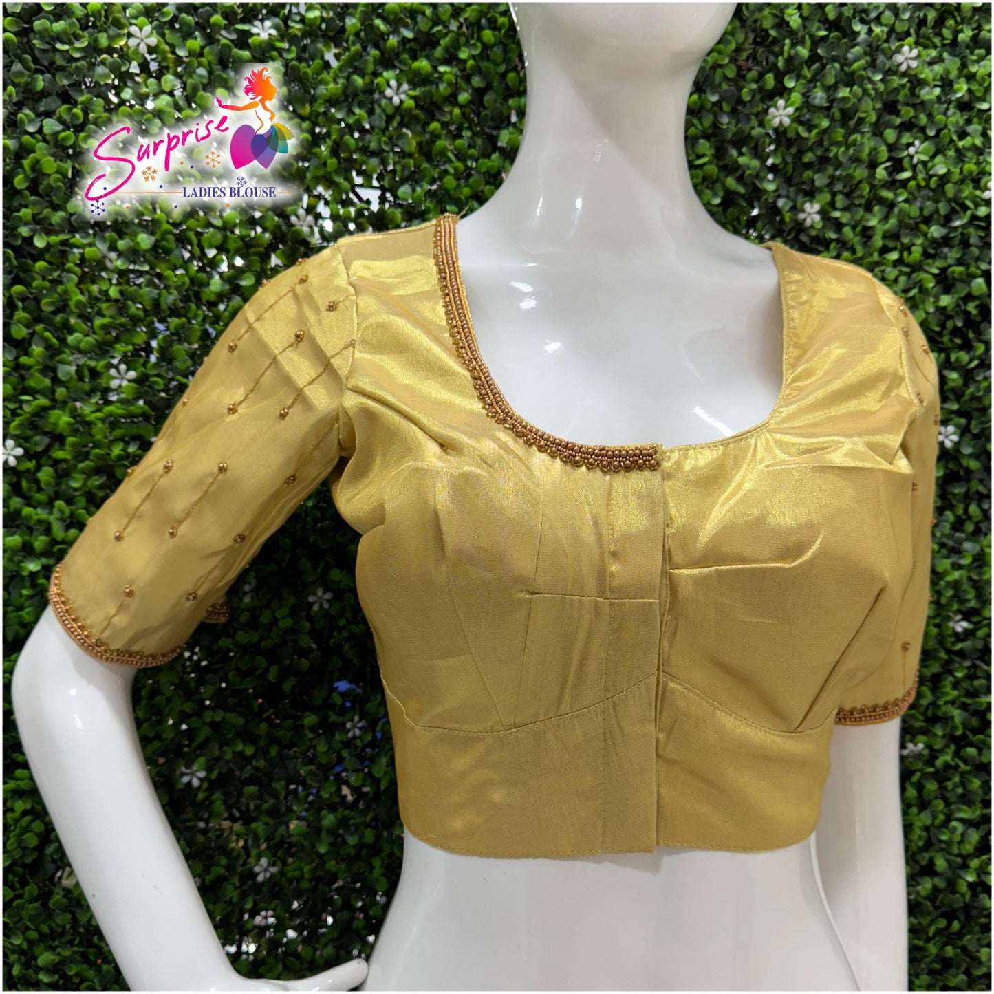 HANDWORK READY MADE  BLOUSE AARI WORK (GOLD)