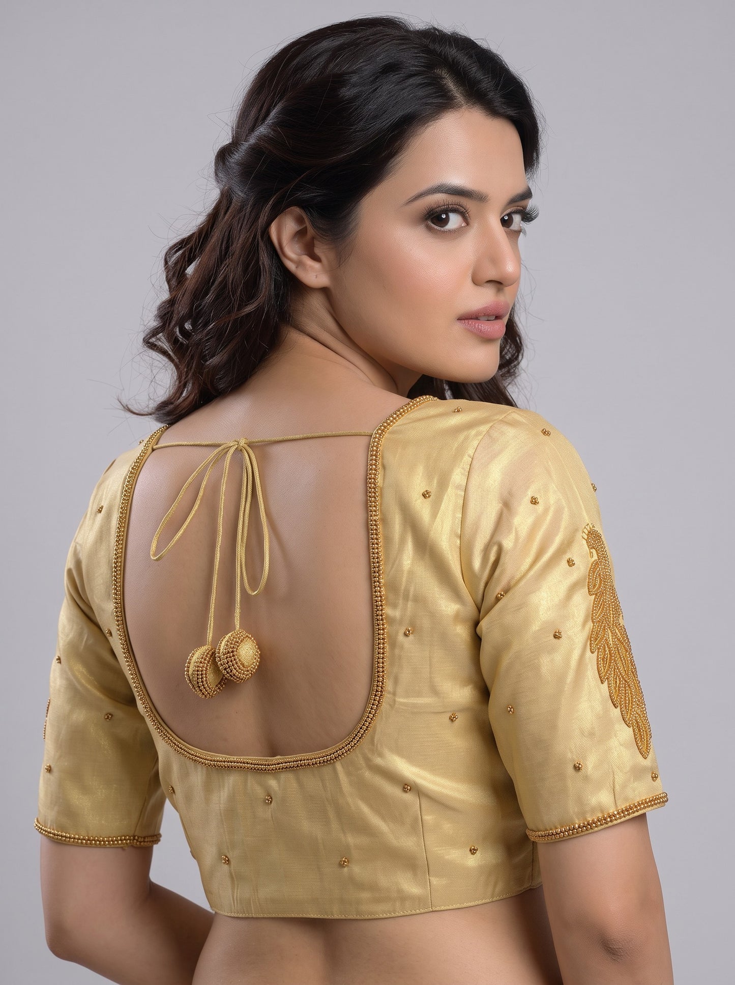 HANDWORK READY MADE  BLOUSE AARI WORK (GOLD)
