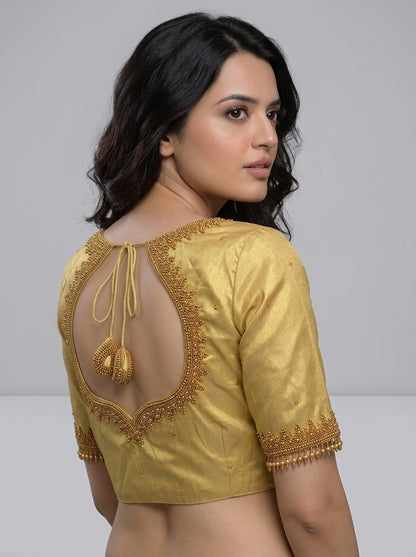 HANDWORK READY MADE  BLOUSE AARI WORK (GOLD)
