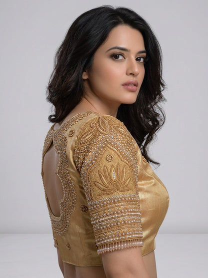 HANDWORK READY MADE  BLOUSE AARI WORK (GOLD)