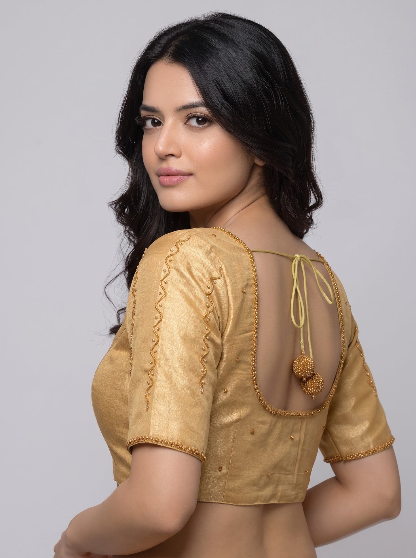 HANDWORK READY MADE  BLOUSE AARI WORK (GOLD)