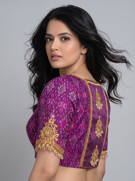 HANDWORK READY MADE POCHAMPALLY BLOUSE (WINE)