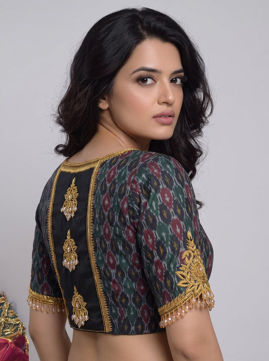 HANDWORK READY MADE POCHAMPALLY BLOUSE (BLACK)