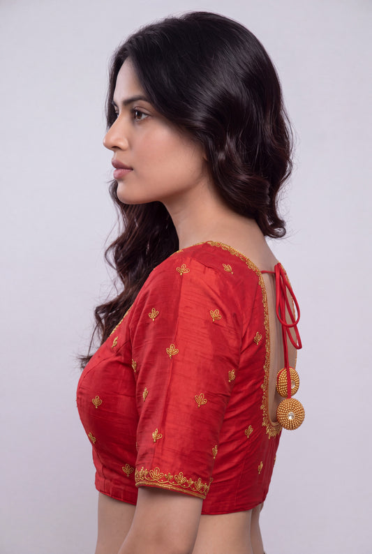 HANDWORK READY MADE BLOUSE  AARI WORK (RED)