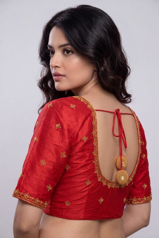 HANDWORK READY MADE BLOUSE  AARI WORK (RED)