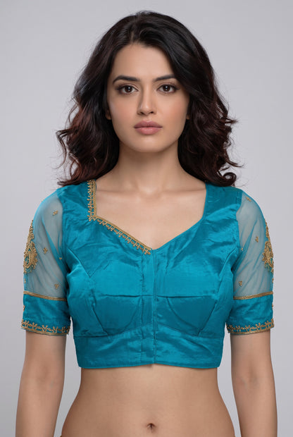 Peacock blue  handwork Designer blouse