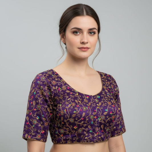 Multi Raw silk embroidery Blouse