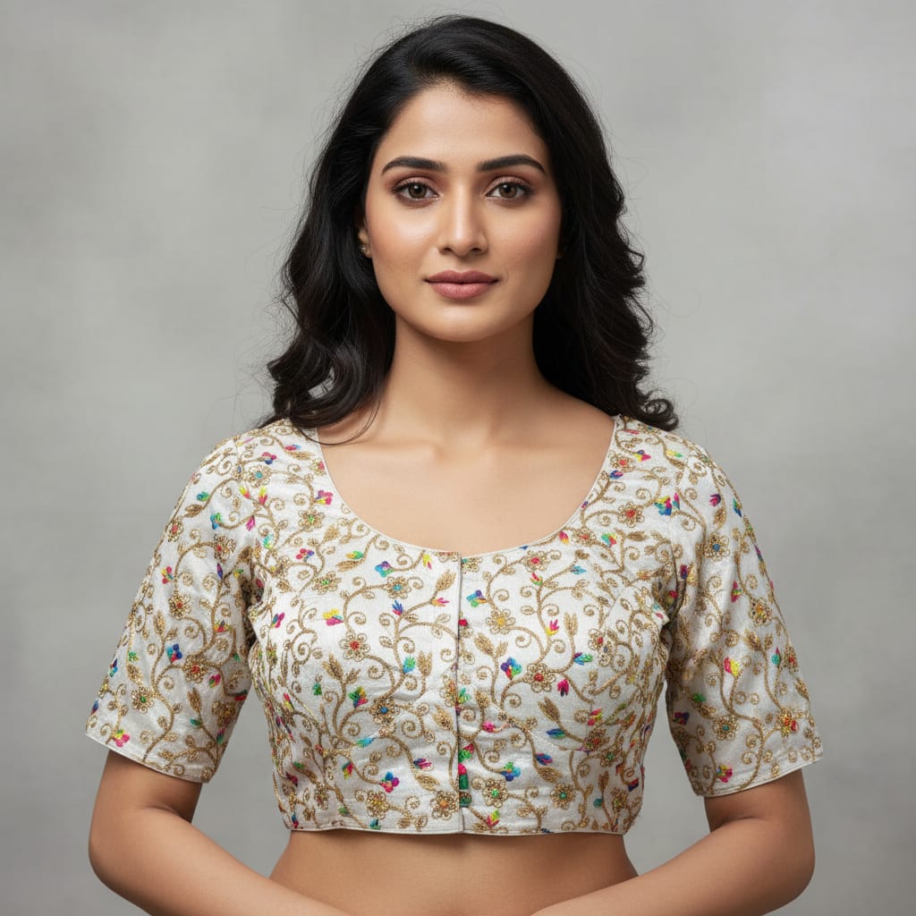 Multi Raw silk embroidery Blouse