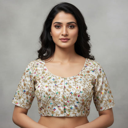 Multi Raw silk embroidery Blouse