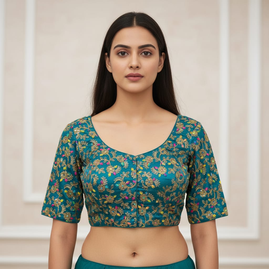 Multi Raw silk embroidery Blouse