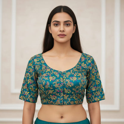 Multi Raw silk embroidery Blouse