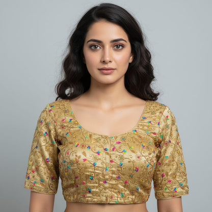 Multi Raw silk embroidery Blouse