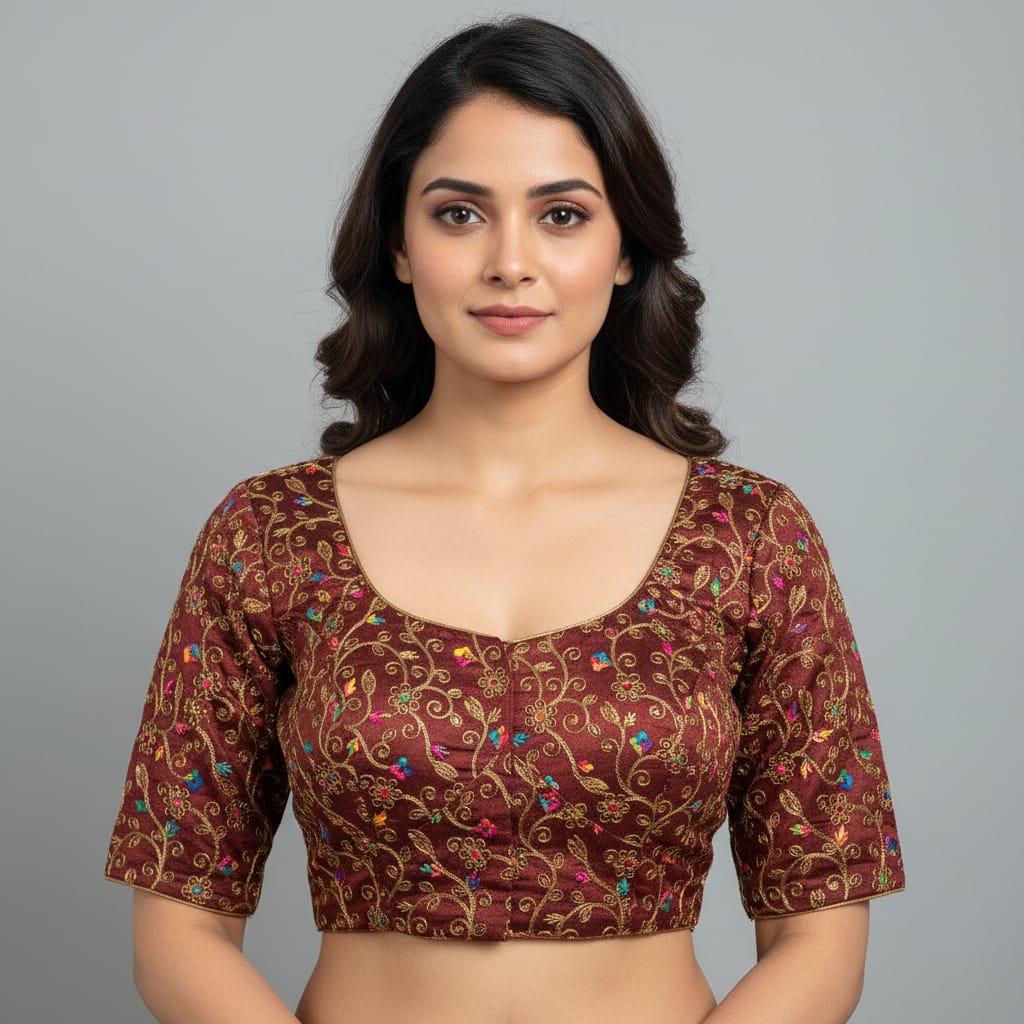 Multi Raw silk embroidery Blouse