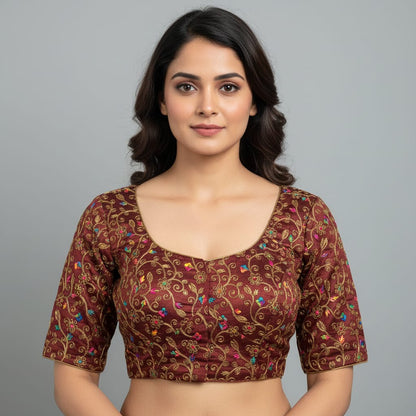 Multi Raw silk embroidery Blouse
