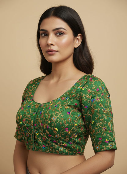 Multi Raw silk embroidery Blouse