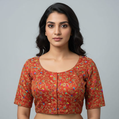 Multi Raw silk embroidery Blouse