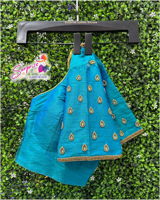 Designer handwork Ari work blouse Blue color