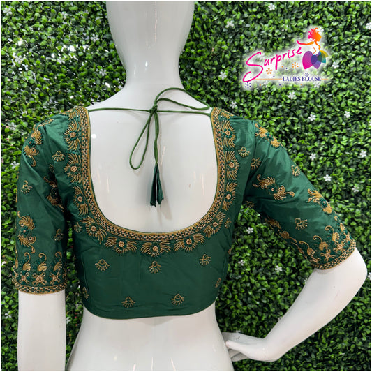 Handwork designer Ari work Readymade Blouse  Green color