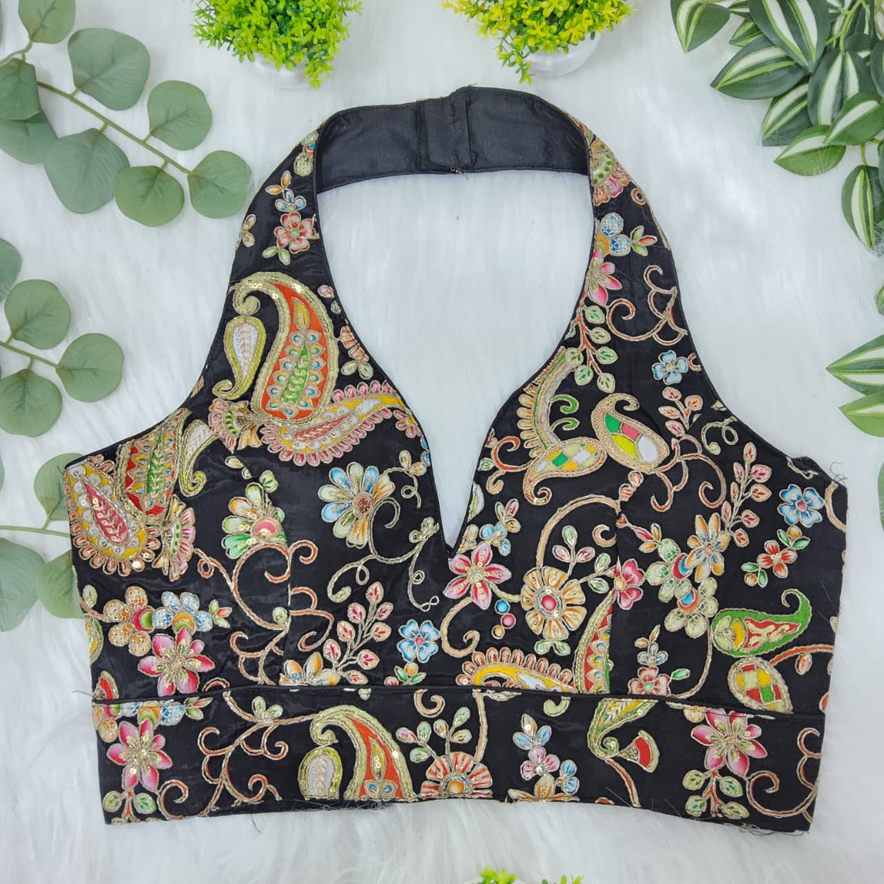 Multicolour alter neck blouse