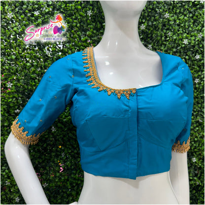 Designer handwork Ari work blouse Blue color
