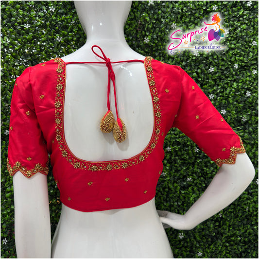 Handwork designer Ari work blouse  red color
