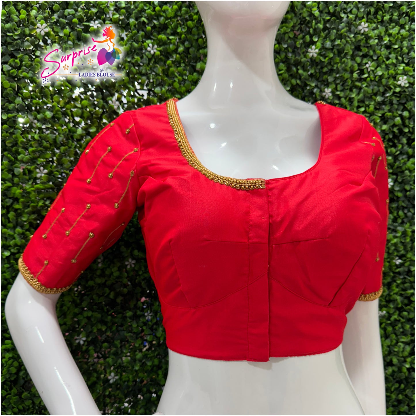 Designer handwork Ari work blouse red color