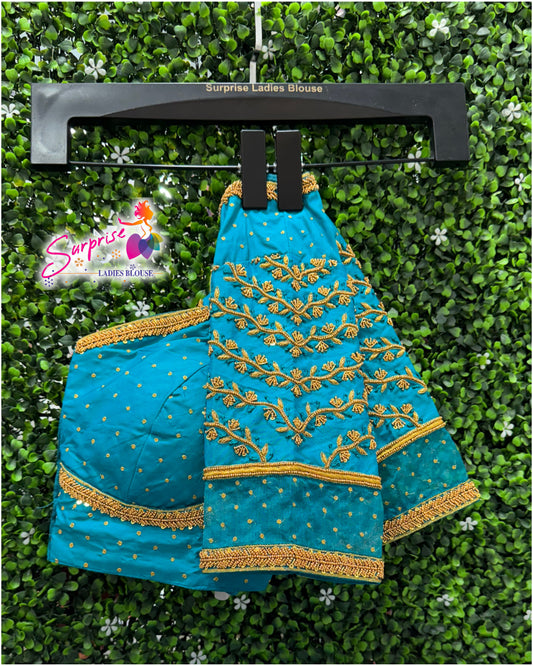 Designer handwork Ari work blouse Blue color
