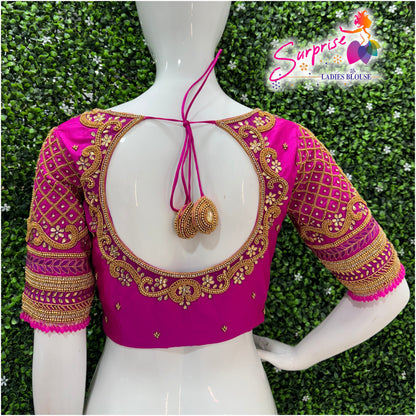 Handwork designer Ari work Readymade Blouse  Pink color