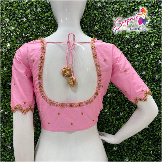 Handwork designer Ari work blouse  baby pink color