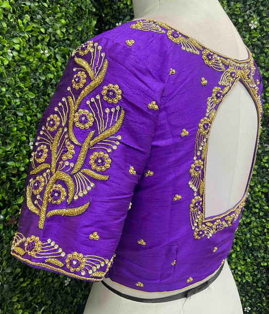 Handwork designer Ari work blouse purple color