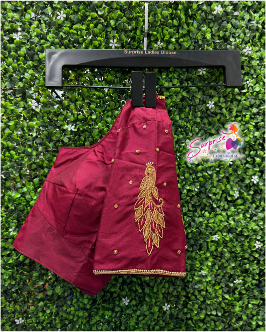 Designer handwork Ari work blouse Maroon color