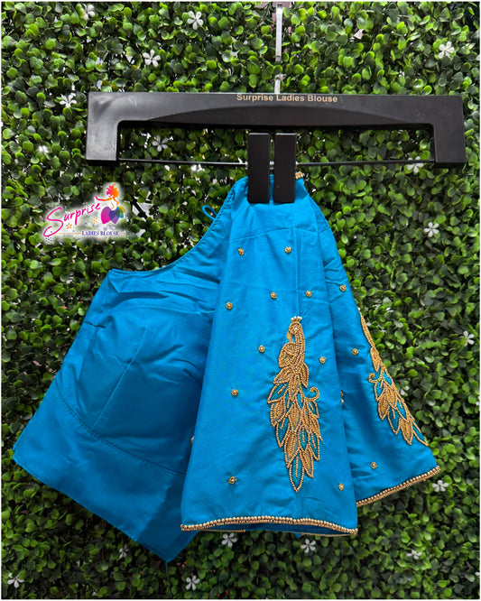 Designer handwork Ari work blouse blue color