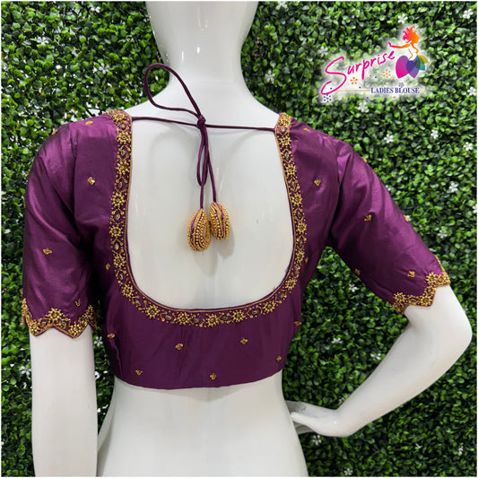 Handwork designer Ari work blouse  purple color