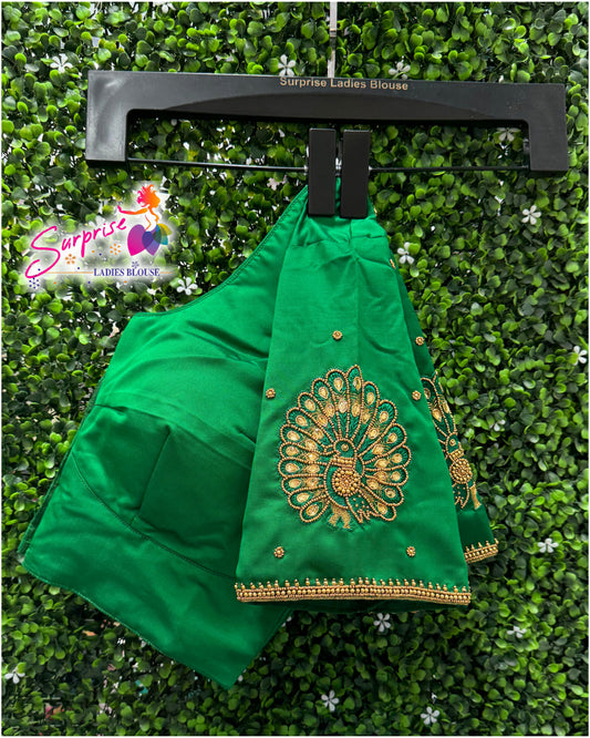 Designer handwork Ari work blouse Green color