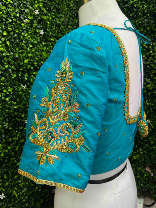 Handwork designer Ari work blouse blue color