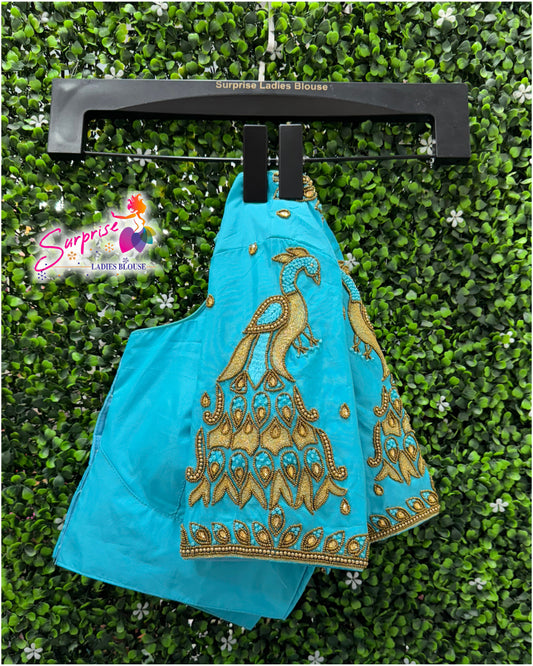 Designer handwork Ari work blouse Blue color