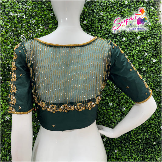 Designer handwork Ari work blouse Green color