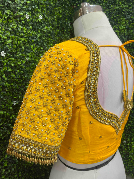 Handwork designer Ari work blouse yellow color
